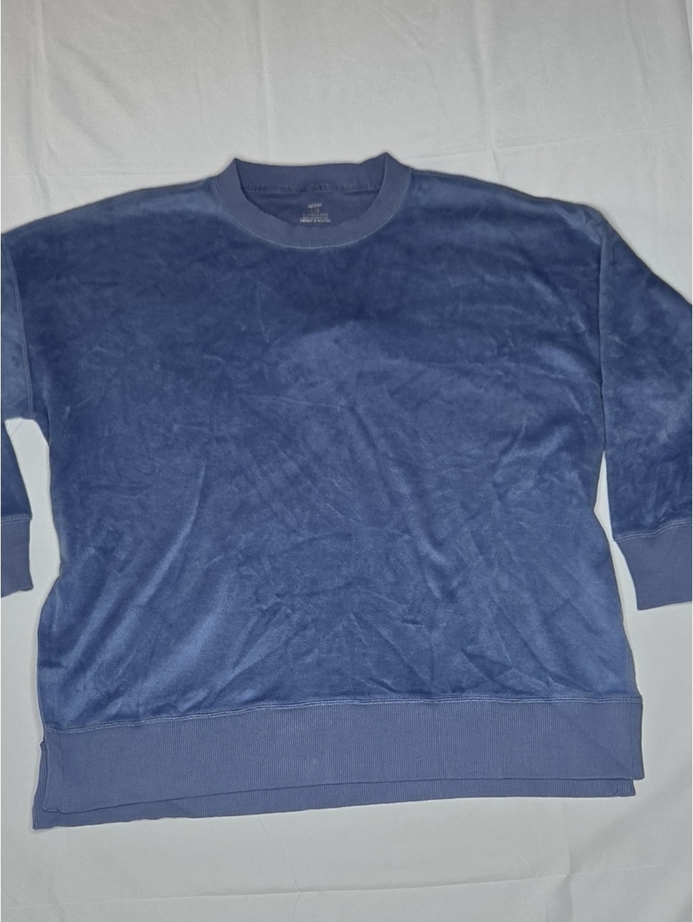 Aerie Real Obsessed Velour Crewneck Sweatshirt Blue Large NWT Oversized